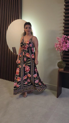 Vestido Longo decote V Nicoly - Fundo Preto - comprar online