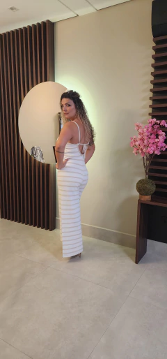 Imagem do Macacão Tricot Pantalona Listrado Zara - Fundo Cru