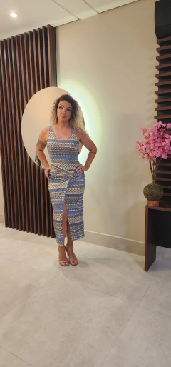 Vestido Fivela e Fenda Frontal Bela Azul Portugal na internet