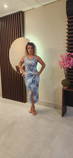 Vestido Fivela e Fenda Frontal Bela Azul - comprar online