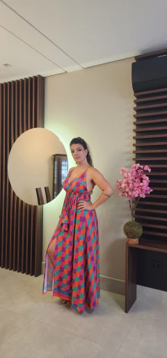 Imagem do Vestido decote V estampado pink Antonela