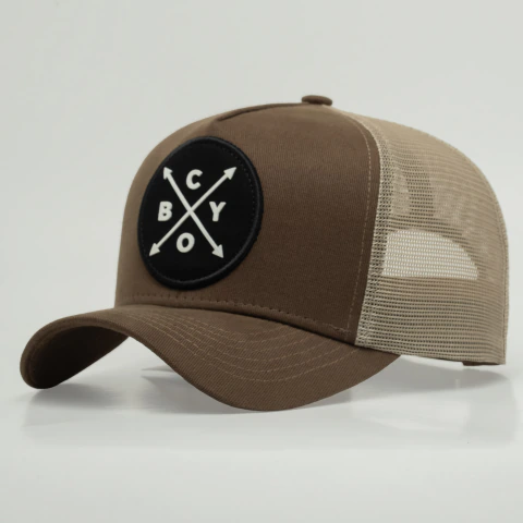 Boné Choraboy Aba Curva Trucker - Signature - Marrom Claro/Bege - REF 301