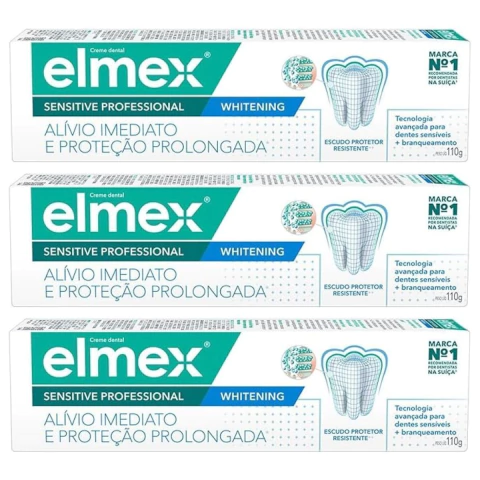 Kit Creme Dental Elmex Sensitive Whitening 110g Com 3 unidades