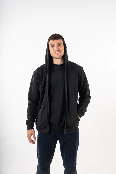 CAMPERA DE ALGODON CON CAPUCHA - NEGRO