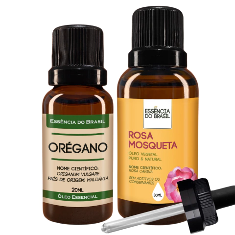Kit Óleo Essencial Orégano 20ml + Vegetal Rosa Mosqueta 30ml