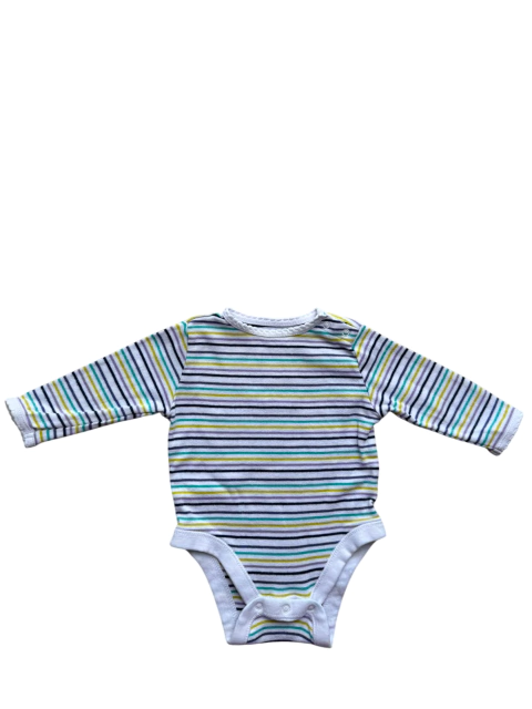 Body manga longa listrado- 0-3 meses