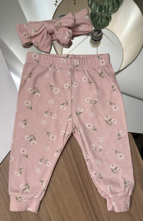 Calça rosa flores + faixa cabeça - Kyle & Deena- 6-9 meses
