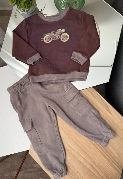 Conjunto moletom marrom com cinza - Members Mark- 24 meses