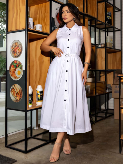 Embroidered Tricoline Shirt Dress with Bow Belt - buy online