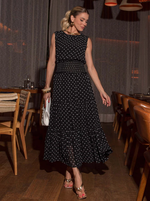 PRINTED CHIFFON DRESS WITH SMOCKED WAIST - buy online