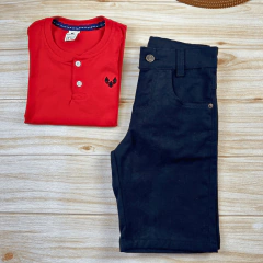 Conjunto Infantil Bermuda Preta + Camisa Gola Padre Menino Look Verão - loja online