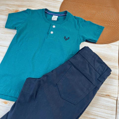 Conjunto Infantil Bermuda Preta + Camisa Gola Padre Menino Look Verão