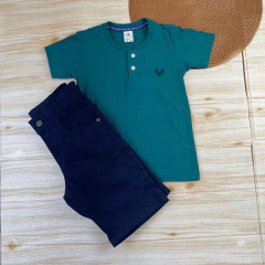 Conjunto Infantil Bermuda Preta + Camisa Gola Padre Menino Look Verão - Arianys Baby