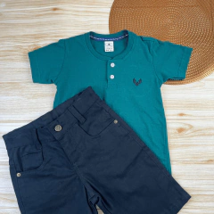 Conjunto Infantil Bermuda Preta + Camisa Gola Padre Menino Look Verão - loja online