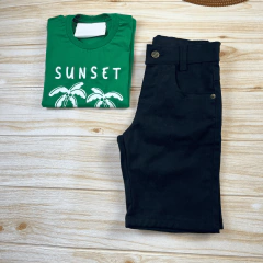 Imagem do Conjunto Infantil Bermuda Preta + Camiseta Verde Menino Look Verão