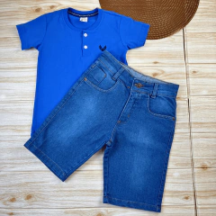 Conjunto Infantil Bermuda Jeans Clara + Camisa Gola Padre Menino Look Verão na internet