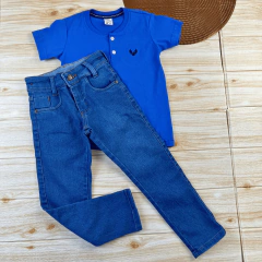 Conjunto Infantil Calça Jeans Clara + Camisa Gola Padre Menino Look Estiloso na internet