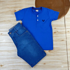 Conjunto Infantil Bermuda Jeans Clara + Camisa Gola Padre Menino Look Verão - comprar online