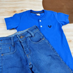 Conjunto Infantil Calça Jeans Clara + Camisa Gola Padre Menino Look Estiloso - Arianys Baby