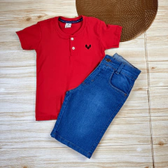 Conjunto Infantil Bermuda Jeans Clara + Camisa Gola Padre Menino Look Verão - loja online