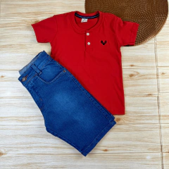 Conjunto Infantil Bermuda Jeans Clara + Camisa Gola Padre Menino Look Verão - Arianys Baby