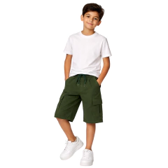 Bermuda Cargo Infantil Menino Sarja Com Elástico e Cordão 4 A 16 - comprar online