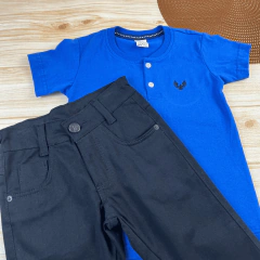 Conjunto Infantil Calça Slim Preta + Camisa Gola Padre Menino Look Estiloso - comprar online