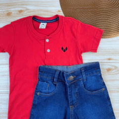 Conjunto Infantil Calça Jeans Escura + Camisa Gola Padre Menino Look Estiloso - Arianys Baby