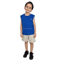 Regata Infantil Básica Azul Lisa Para Meninos Verão 100% Algodão 4 ao 14 Anos