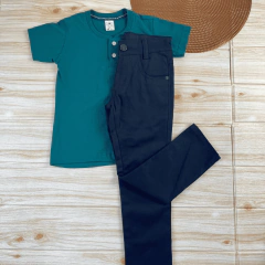 Conjunto Infantil Calça Slim Preta + Camisa Gola Padre Menino Look Estiloso - Arianys Baby