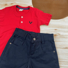 Conjunto Infantil Bermuda Preta + Camisa Gola Padre Menino Look Verão - Arianys Baby