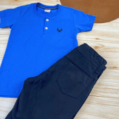 Conjunto Infantil Bermuda Preta + Camisa Gola Padre Menino Look Verão - comprar online