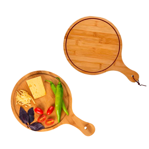 Tabla Para Picada Madera Maciza Redonda Con Cabo 26 X 38 Cm - comprar online