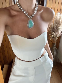 Colar Pastilhas Medalha Turquesa - Prateado - comprar online