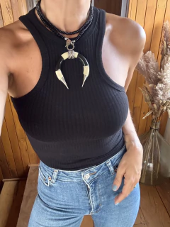 Colar 2 Voltas Pastilha Chifre Preto e Branco - Prateado - comprar online