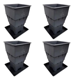 Combo X4 Macetas Roots House 10l + 4 Platos Cultivo Sustrato