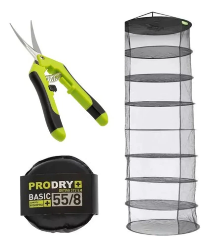 Kit Cosecha Malla Secado Prodry 8 Pisos 55cm + Tijera Curva