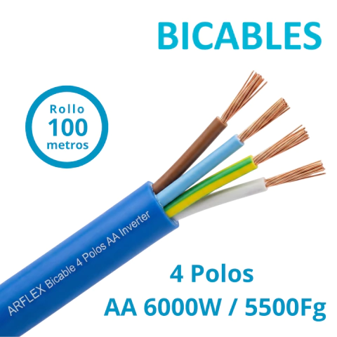 Bicable 4 Polos AA Inverters hasta 6000W ó 5500Fg Rollo 100m