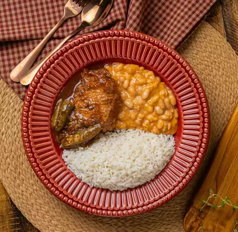 FRANGO COM QUIABO, ARROZ BRANCO E FEIJÃO CARIOCA - 420g - comprar online