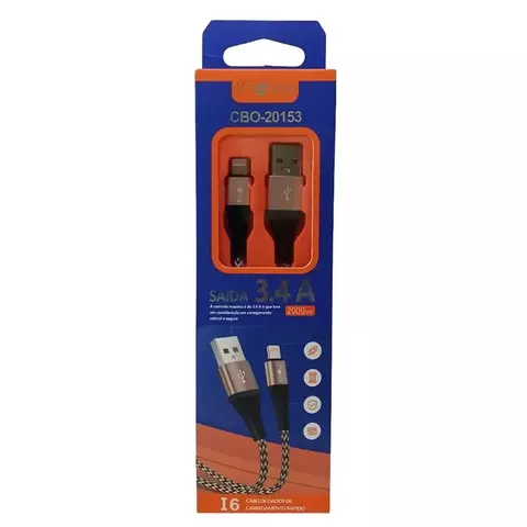 Cabo INOVA - USB Lightning - 3.4A - 2 Metros - CBO-20153