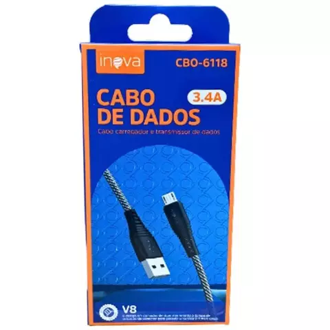 Cabo INOVA - USB V8- 3.4A - 2 Metros - CBO-6118