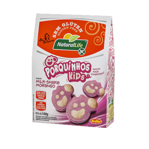 KODILAR PORQUINHOS KIDS MILKSHAKE MORANGO S/GLUTEN 100G - comprar online