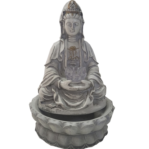 Fonte De Água Kuan Yin Flor Lótus Com Bola Giratória Led 01039
