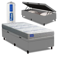 Cama Box Baú Solteiro Probel Espuma D33 88x188x55 Night Day a Vácuo Branco/Cinza — foto 1