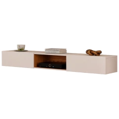 Rack Suspenso para Painel ou TV até 65 Polegadas 1,43m 2 Portas com Nicho Montreal Off White — foto 1