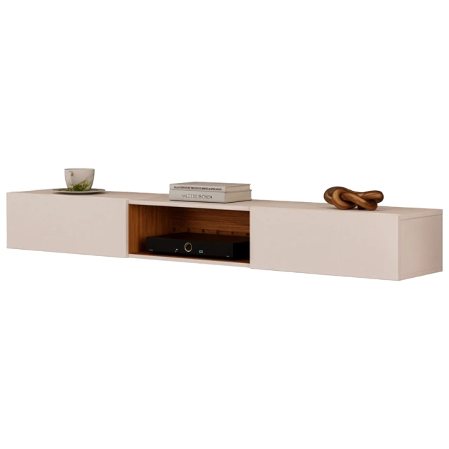 Rack Suspenso para Painel ou TV até 65 Polegadas 1,43m 2 Portas com Nicho Montreal Off White