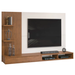 Painel Para TV 1,90m Até 60 Polegadas Detalhe Frisado Com Nichos Abel Madeirado/Off White — foto 1