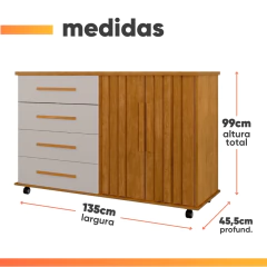 Cômoda Sapateira Com Rodízios 4 Gavetas 2 Portas Ripada Eva J&A — foto 10