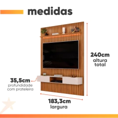 Painel Para Tv Até 65 Polegadas 1,83m Ripado Autêntico Com Led e Nicho Montreal Madeirado/Off White — foto 3
