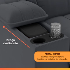 Sofá Retrátil e Reclinável 3 Lugares 2,10m c/ Porta Copos Slim Stanley — foto 4